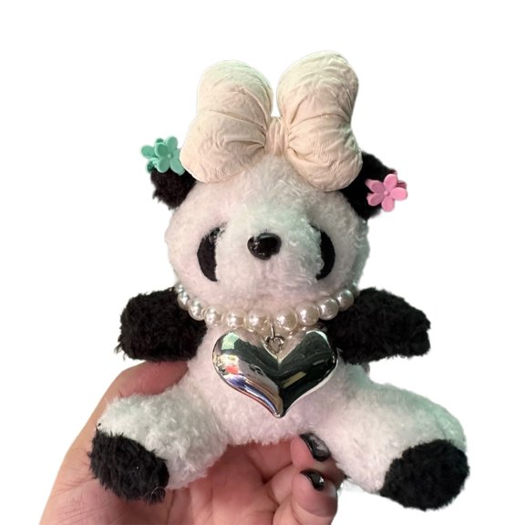 Cute Bowknot Panda Keychain Adorable Heart Pendant Colorful Plush Keyring Couple Key Rings Ornament for Backpacks