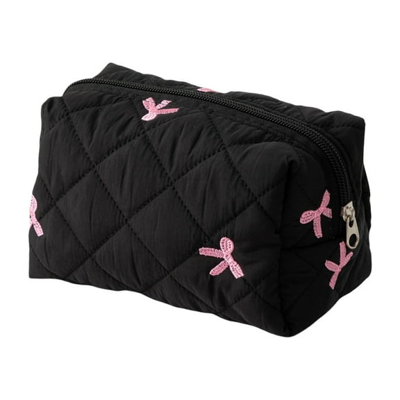 Fashionable Bowknot Quilted Makeup Bag Lipstick Organizer Cosmetic Storage Pouch for Commuting Travel Or Social Event