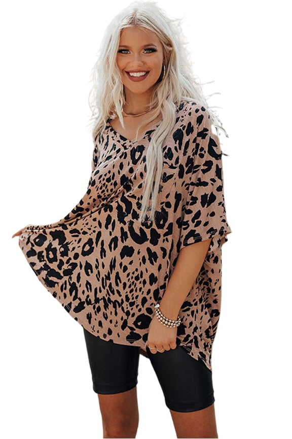 Fashionable Brown Leopard Print Half Sleeve T-Shirt for Daily Wear | [ZhiHiMeRi] | (US 4-6)S