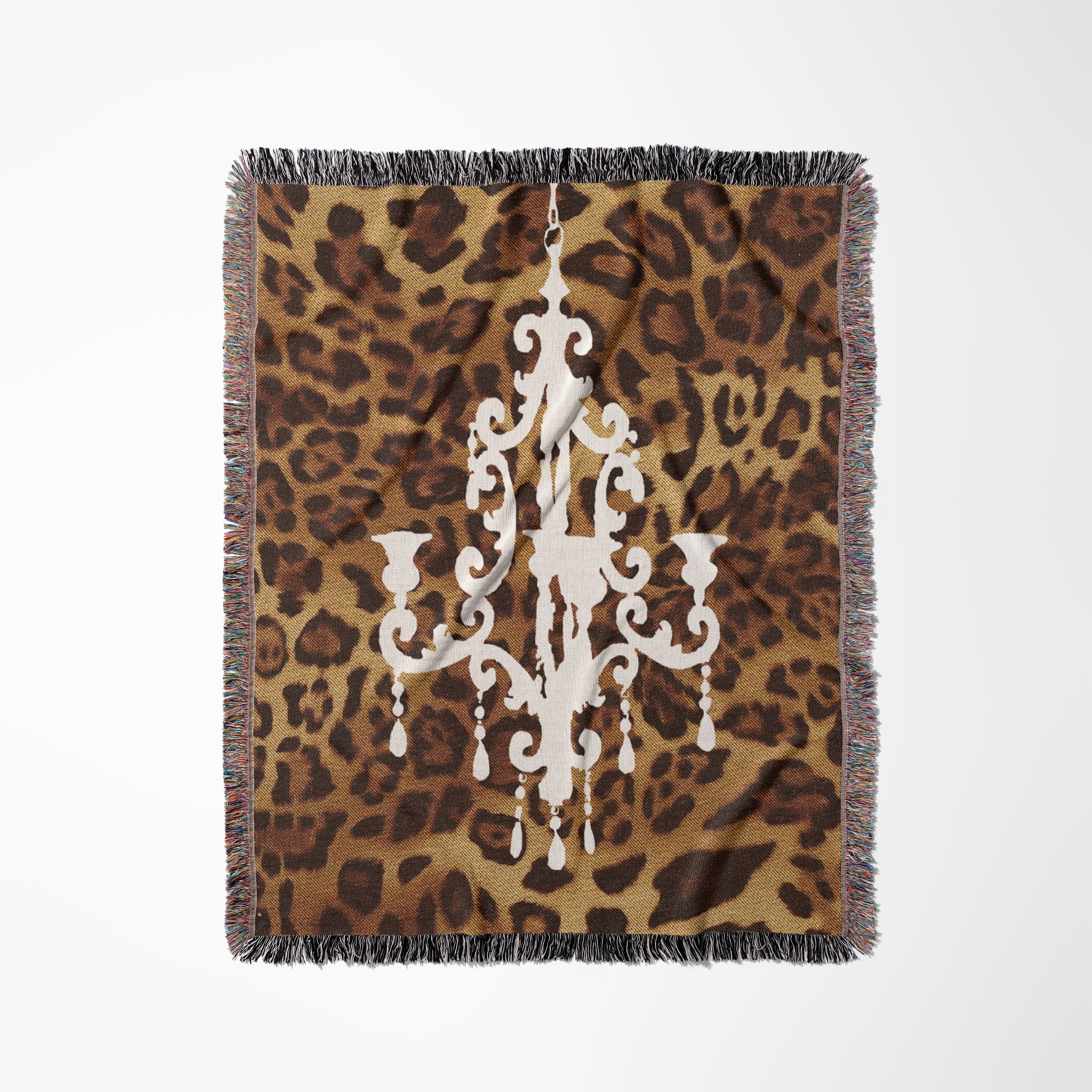 Fashionable Brown Leopard Print With White Chandelier, Woven Blanket