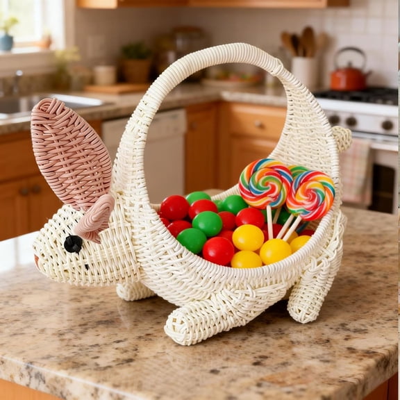 Fashionable Bunnies Shaped Wicker Storage Basket Versatile Use Weave for Fruit Candy, and Gifts Storage, Perfect for Easter(Q)