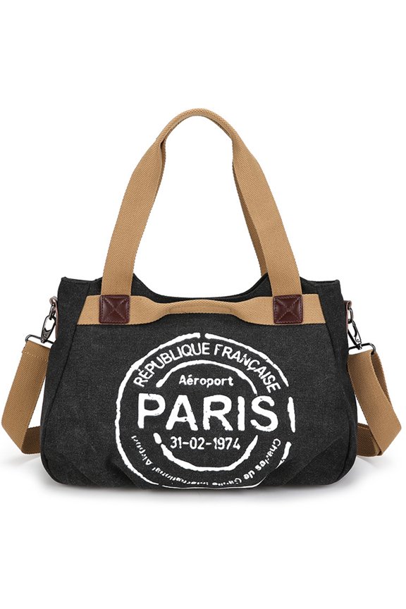 Fashionable Canvas Crossbody Bag for Women Multipurpose Letters Print Large Capacity Shoulder Handbag for Everyday Use