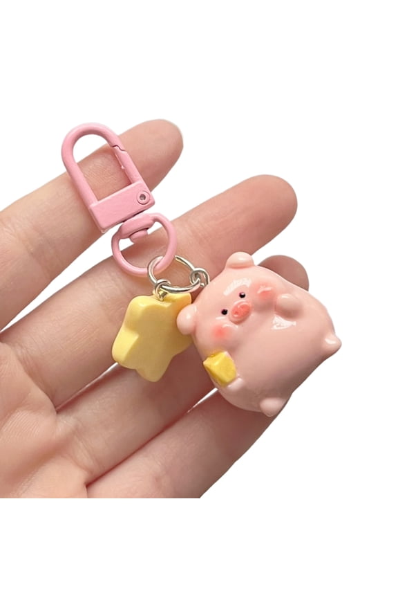 Fashionable Cartoon Bag Charm Lovely Resin Keychain Delightful 3D Cartoon Piggy Key Chain Jewery for Girls and Students