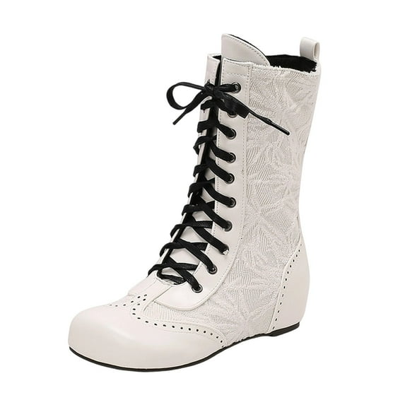 Fashionable Casual Mid-Calf Boots Round Toe Lace-Up Flat Lightweight Comfortable Winter Footwear for Women