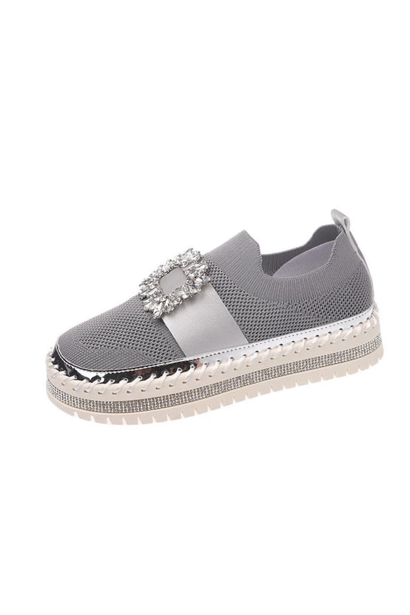 Fashionable Casual Rhinestone Sneakers, Breathable Fly Mesh, Comfortable Round Toe Slip-on Flats for Everyday Use