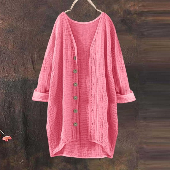 Fashionable And Casual Solid Color V Neck Long Sleeved Button Cardigan, Soft Comfortable Fabric, Loose Fit, Suitable For Fall And Winter, Easy To Match Outfits, Pink 2XL, Size S-XXXL