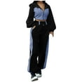thumbnail image 1 of Fashionable Casual Sweatshirt Set Denim Patchwork Hooded Top Trousers Two Piece Women's Suit Dress Pullover Dress Outfit Casual Ski Pants Womens Dresses for Grandmothers plus Size Rompers And, 1 of 8