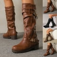 thumbnail image 1 of Fashionable Casual Women's High Boots Thick Heel Eye-Catching Belt Buckle Versatile for Fall Winter Outdoor Comfort, 1 of 8
