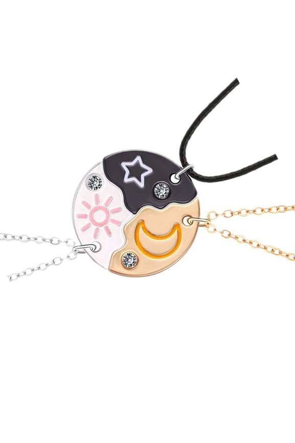 Fashionable Celestials Themed Couple Necklace Set Sun Moon Star Pendant With Extendable Chain for Women and Lovers