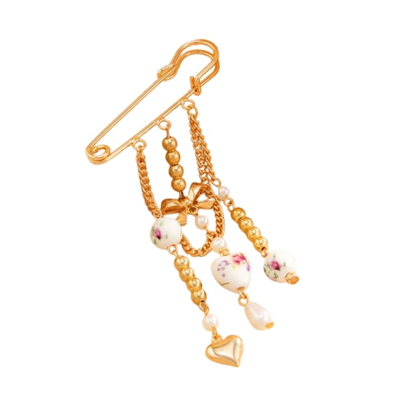 Fashionable Ceramic Bead Brooch with Dancing Fringe and Bowknot Accent Versatile Brooch Jewelry Suitable for Casual Outfits
