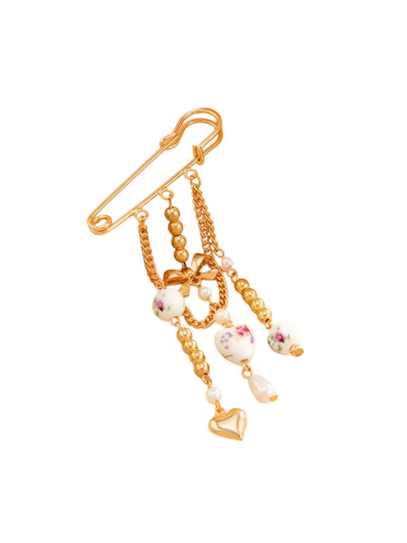 Fashionable Ceramic Bead Brooch with Dancing Fringe and Bowknot Accent Versatile Brooch Jewelry Suitable for Casual Outfits