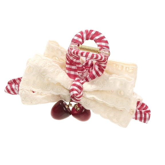 Fashionable Cherries Bow Hair Claws Clip Slip Resistant Plaids Pattern for Elegant Updos Comfort and Styles