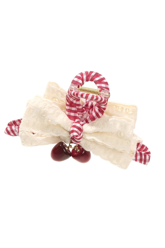 Fashionable Cherries Bow Hair Claws Clip Slip Resistant Plaids Pattern for Elegant Updos Comfort and Styles