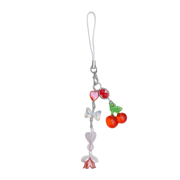 Fashionable Cherry Heart Phone Strap for Women’s Keychains and Bag Charm