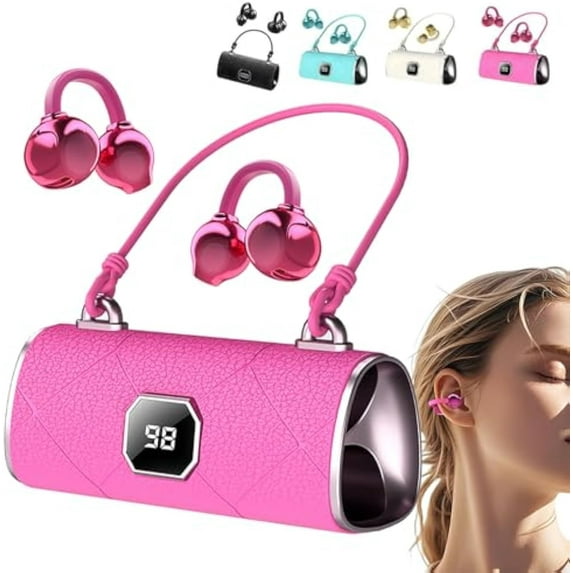 Fashionable Clip-On Wireless Headphones, X22 Clip on Wireless Headphones, Ear Cliheadset with LED HD Display, Ipx5 Waterproof Open Ear Bluetooth Earbuds (Pink)