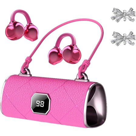 Fashionable Clip-On Wireless Headphones with Removable Earrings, Open Ear Bluetooth Earbuds with 40H Playtime and Handbag Case for Women Workout (K)