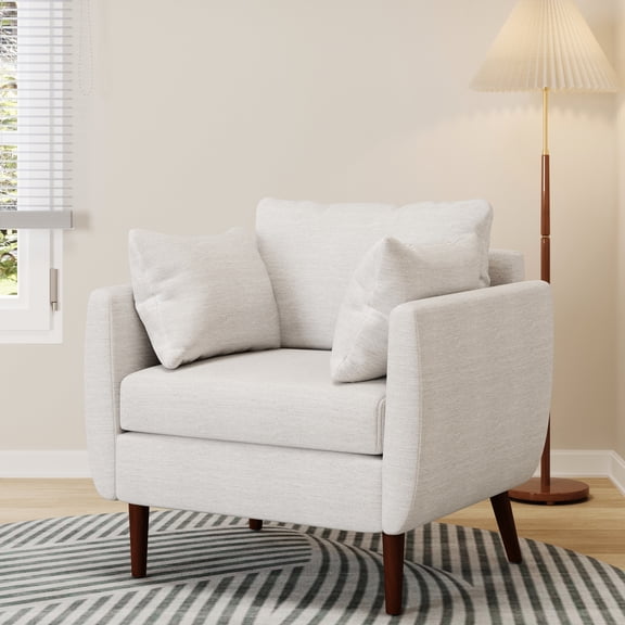 Fashionable Club Chair In Beige For Office - Walnut Birch Wood Legs, 37.98"w X 34.24"h 30.02"d, 26.75" Armrest Height Workshop