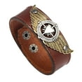 thumbnail image 1 of Fashionable Cowhide Wide Cuff Leather Bracelet Heart Wing Woven Bangle Men Jewelry (Brown), 1 of 3