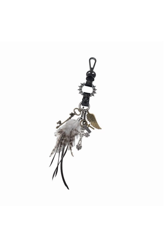 Fashionable Crucifix Keychain Ornament Gothic Wing Alloy Pendant Key Holder Gift For Women Men