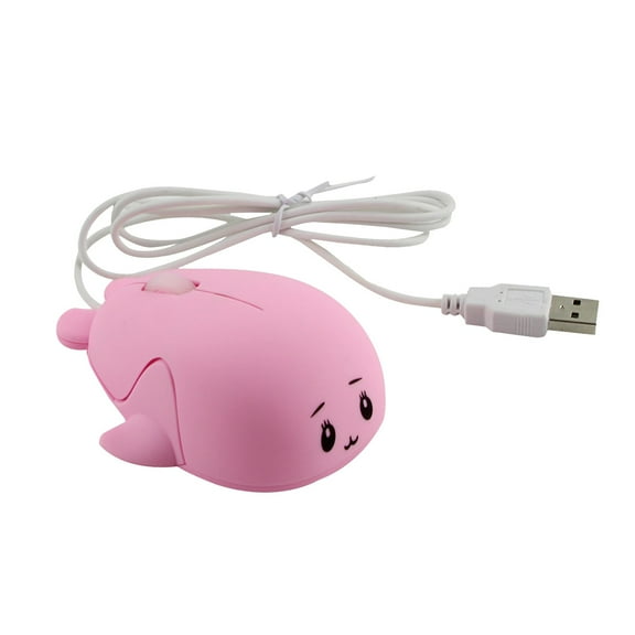 Fashionable Cute Animal Baby Dolphin Shape USB Wired Mouse with 1600DPI Optical Sensor, Ergonomic Comfort Design, Plug and Play Easy Setup, Ideal for PC and Laptop, Pink