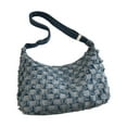 thumbnail image 1 of Fashionable Denims Checkered Tassels Shoulder Bag for Women Large Capacity Jeans Distressed Zippered Crossbody Handbag, 1 of 9
