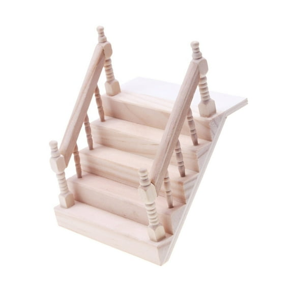 Fashionable Dollhouses Accessory Solid Wood Small Staircase With Handrails 1 12 Scale Interior Model Decoration