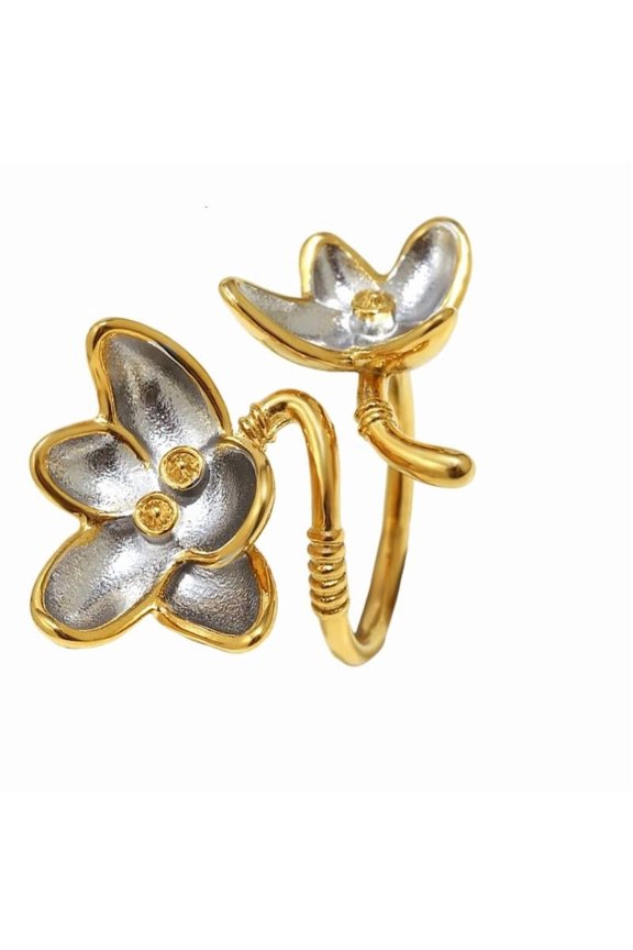 Fashionable Double Color Adjustable Flower Ring Stainless Steel Allergy Proof Jewelry
