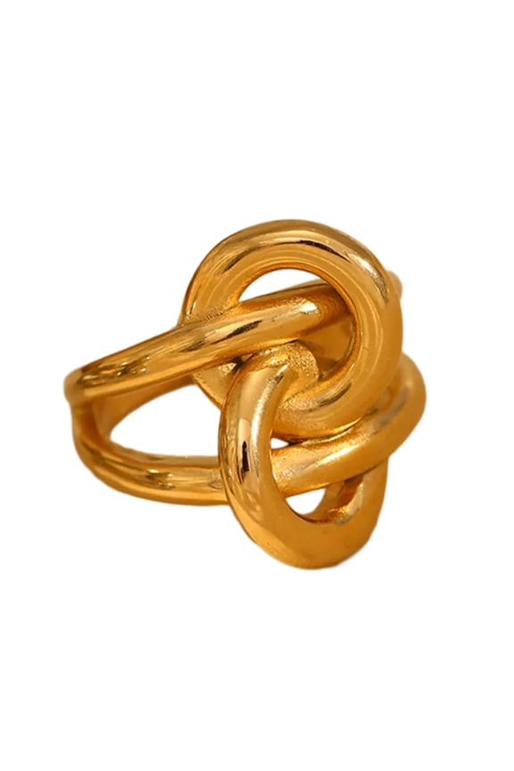 Fashionable Double Layers Geometric Knot Rings 18K Gold Plated Sturdy Stainless Steel Accessory for Women Daily Wear