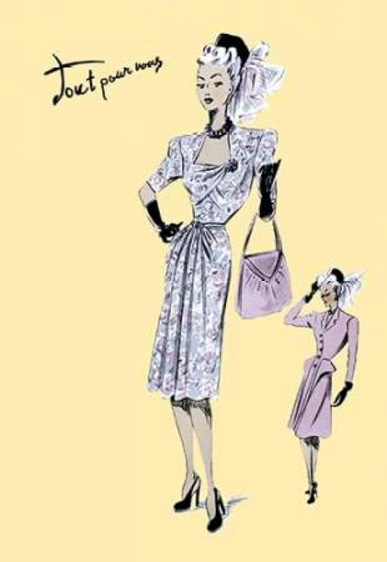 Fashionable Dress with Bag and Hat 1947 Canvas Art - Unknown (24 x 36)