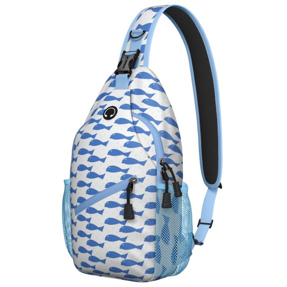 Fashionable and Durable Sling Backpack with Tropical Marine Life and Abstract Sea Patterns, Multi-Layer Storage for Hiking, Travel, and Daily Outdoor Activities
