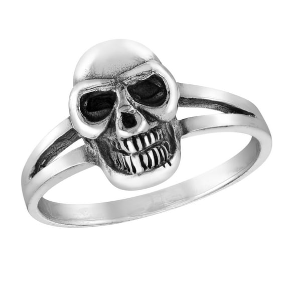 Fashionable Edgy Detailed Skull Sterling Silver Band Ring-7