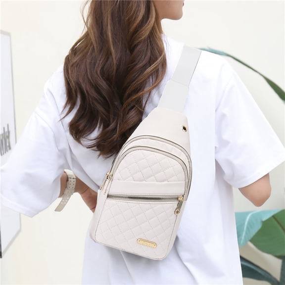 Fashionable Embroidery Shoulder Bag,Large Capacity Waterproof Backpack,Adjustable Strap Chest Bag,Stylish Work Bag with Multiple Storage Pockets,Ideal for Outdoor,Travel,Everyday Use-White