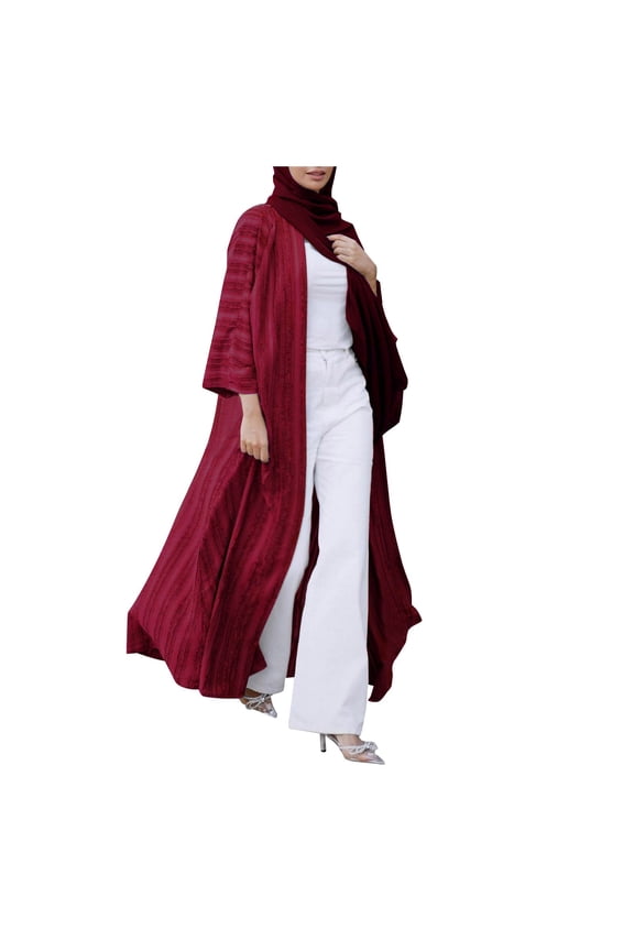 Fashionable Ethnic Kimono Abaya Cardigan Robe Kaftan Outerwear For Women Dress With Side Pockets