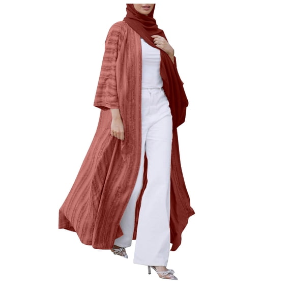 Fashionable Ethnic Kimono Abaya Cardigan Robe Kaftan Outerwear For Women Dress With Side Pockets