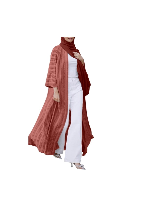 Fashionable Ethnic Kimono Abaya Cardigan Robe Kaftan Outerwear For Women Dress With Side Pockets