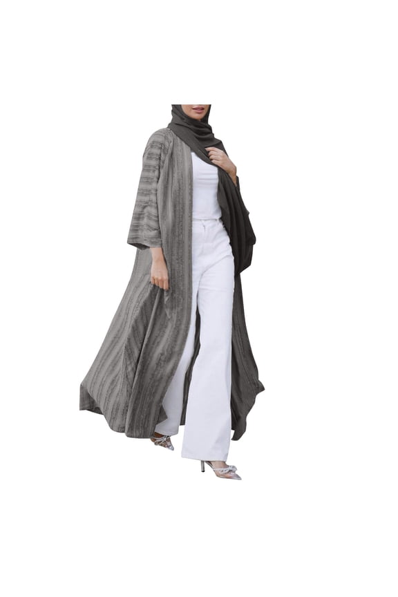 Fashionable Ethnic Kimono Abaya Cardigan Robe Kaftan Outerwear For Women Dress With Side Pockets