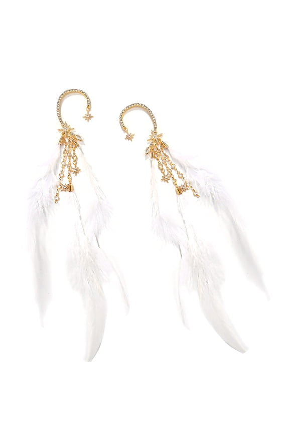Fashionable Feather Tassels Ear Cuff Earrings Waterproof Evening Party Jewelry