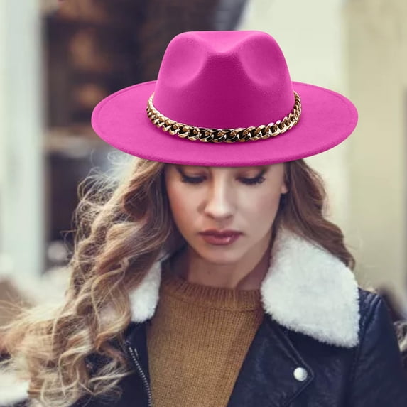 Fashionable Fedora Hats For Men Women Dress Wide Brim Sun Hat Baseball Caps, M, Hot Pink