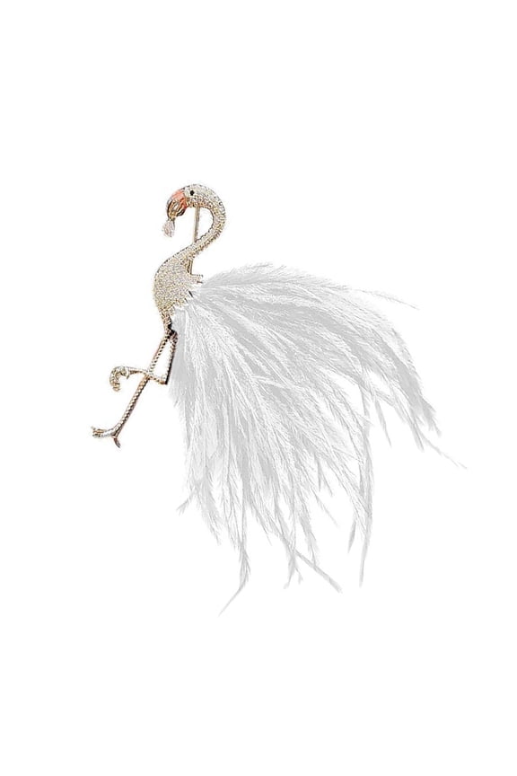Fashionable Flamingo Feather Brooch With Zircon Stones Eye Catching Lapel Pin Clothes Decoration For Daily Wear