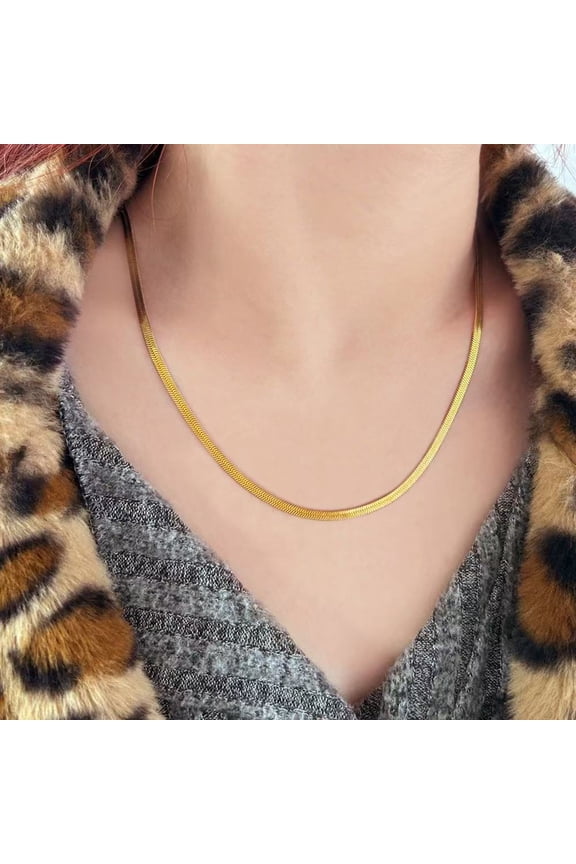 Fashionable Flat Blade Snake Bone Chain Cross-Border Small Niche Ins Style Clavicle Chain 14K White Gold Durable Jewelry