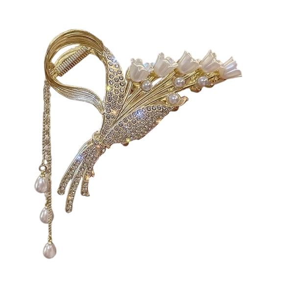 Fashionable Floral Shape Hairpin Crystal Embellished Tasseled Design Secure Grip Alloy Hair Clip For Women Styling