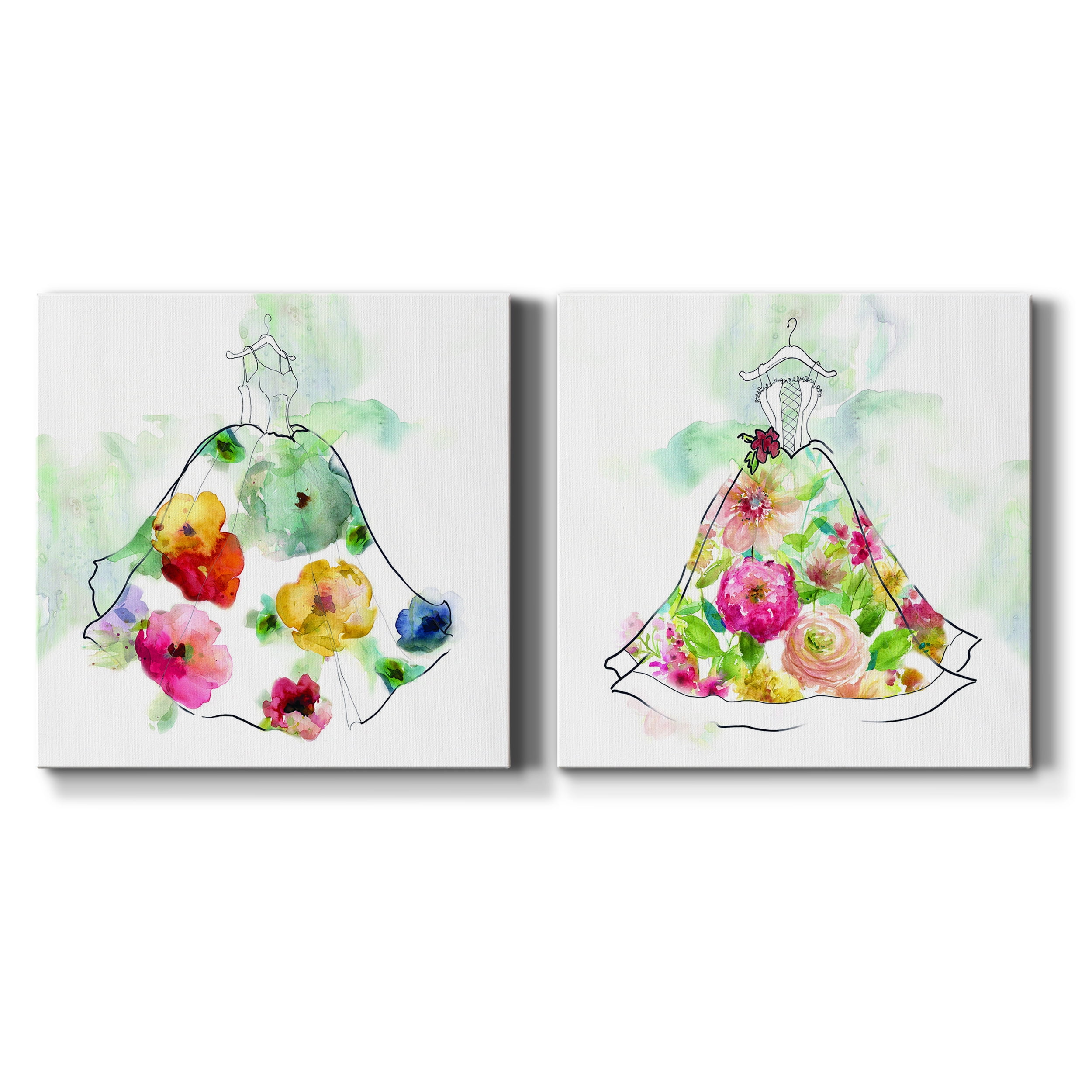 Fashionable Florals I - Premium Gallery Wrapped Canvas - Ready to Hang Set of 2 - 40 x 40 Each
