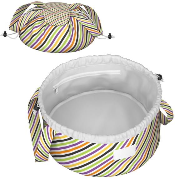 Fashionable Full-Print Drawstring Cosmetic & Makeup Bag – Large Portable Makeup Organizer with Inner Zipper Pocket & Mesh Compartment, Travel Toiletry Bag for Women