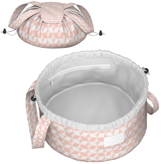 Fashionable Full-Print Drawstring Cosmetic & Makeup Bag – Large Portable Makeup Organizer with Inner Zipper Pocket & Mesh Compartment, Travel Toiletry Bag for Women