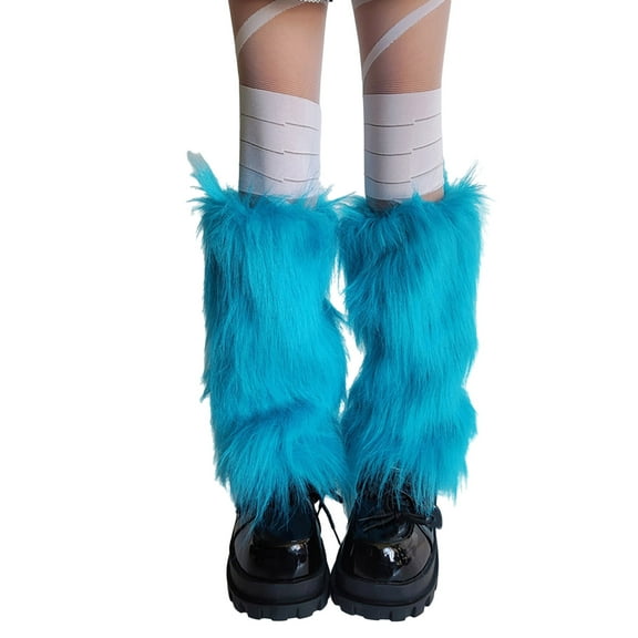 Fashionable Furry Leg Warmers for Women Japanese Aesthetic Bright Blue Plush Boot Cuffs Gaiter Footless Socks Streetwear