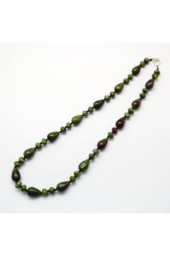 Fashionable Gemstone Beaded Necklaces with Platinum Tone Zinc Alloy Lobster Clasps Ruby in Zoisite 17.7 inch(45cm)