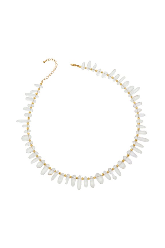 Fashionable Geometric Beaded Clavicle Necklace Gold Plated Stainless Steel With Stone Adjustable Length