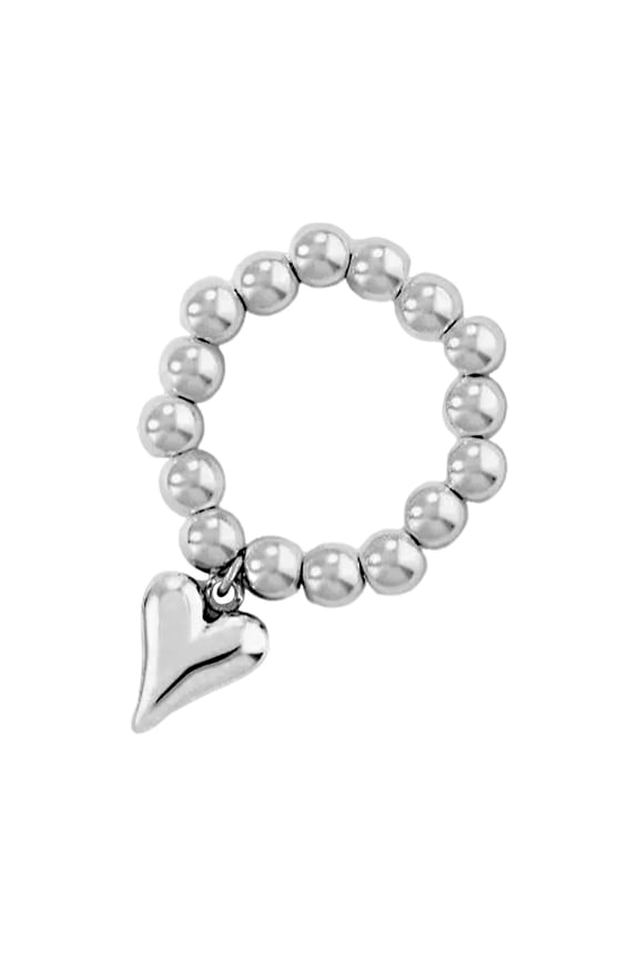 Fashionable Geometric Heart Pendant Rings Stainless Steel Elastic Rope Round Bead Jewelry for Parties and Everyday Wear