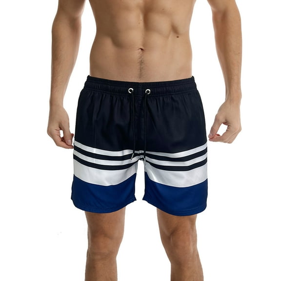 Fashionable Gifts Mens Summer Swim Shorts Men Fashion Casual Drawstring Elastic Stripe Printing Beach Shorts S, Dark Blue