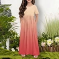 thumbnail image 1 of Fashionable Girls' Gradient Short Sleeved Round Neck Dress With Pockets Casual Long Skirt For Adults Party Dress For Girls, 1 of 5